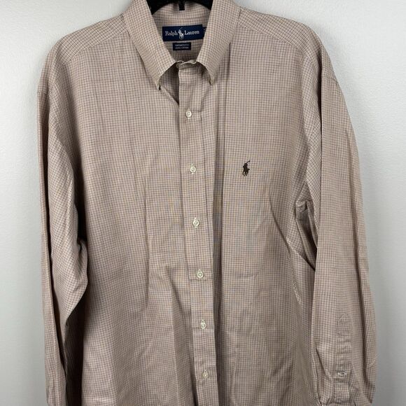 Ralph Lauren Dress shirt Men 16 1/2 - 32/33 Brown XStripe Cotton Oxford Yarmouth - Picture 5 of 6